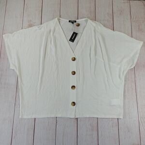 Express button front V-neck blouse sz L NWT